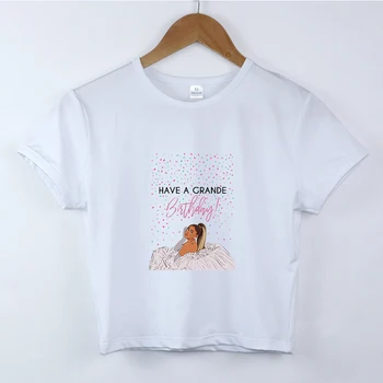 Ariana Grande Módne Plodín Tees Ženy Dievča Vystavení Pupok T-shirt Topy Harajuku Bežné Krátke Tričko Ženy Ulici Sexy Oblečenie