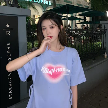 5606 Nepravidelný dizajn zmysel 2021 novú lásku-krátke rukávy Hong Kong-štýl split čipky T-shirt