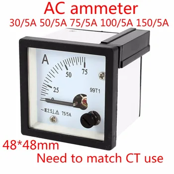 Ukazovateľ AC ammeter 99T1 30/5A 50/5A 75/5A 100/5A 150/5A 200/5A Analógový Panel Ammeter Rozchod Ampér Aktuálne Meter