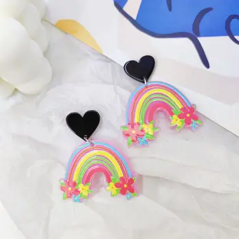 Vintage Harajuku Ružová Rainbow Y2k Náušnice pre Ženy Akryl Náušnice, Módne Šperky Estetické Broskyňa Srdce Visieť Uchu Krúžok Nové