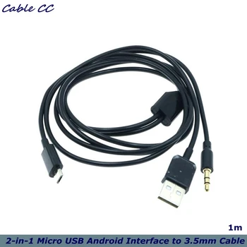 2-v-1, Micro USB, Android Rozhranie 3,5 mm Bluetooth Reproduktor, Audio Kábel, Nabíjací Kábel Black/white Android Dátový Kábel
