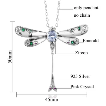 Szjinao Ženy Kríž Prívesok, Striebro 925 Veľký Diamant Prívesky S Emerald Ružový Kryštál Drahokam Očarujúce Dragonfly Jemné Šperky