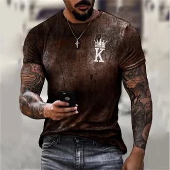 2021 Nové letné tričko Krátky Rukáv 3D Karty Tlač pánske Tričko Fashion Muž Bežné Streetwear Módy Retro Oversieze T Tričko