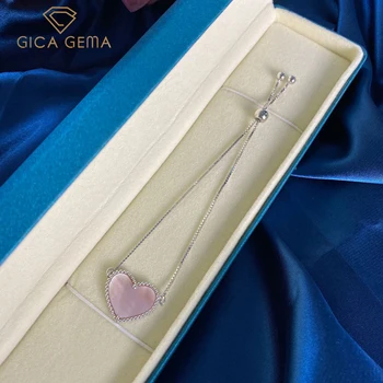 GICA 925 Sterling Silver Vysokým počtom atómov Uhlíka Diamant 16*19 mm Ružová Fritillaria Náhrdelník Prívesok Pre Ženy Strany Jemné Šperky Dary