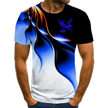 New horúce predaj 3d plameň eagle vzor pánske T-shirt priedušná okrúhlym výstrihom, krátke rukávy T-shirt tlač módne nadrozmerné T-shirt