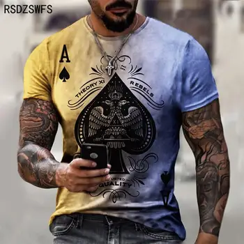 Nové letné tričko Krátky Rukáv 3D Karty Tlač pánske Tričko Módne Retro Móda Muž Bežné Streetwear Oversieze T Tričko