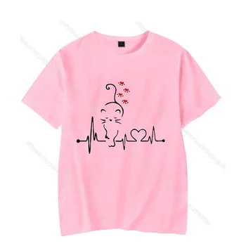 Svetelný Osobnosti Tep Tlač Cat T-shirts Muži Ženy Pohodlné Krátke Rukáv Tričká Unisex All-Zápas Príležitostné Letné Čaj