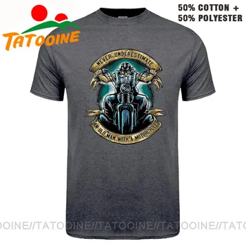 Tatooine 2021 Nový Príchod Mens T-shirt Lebky Nikdy Podceňovať Starý Muž s Motocykel T Shirt mužov hip hop, street T-shirt