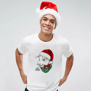 2020 Nové pánske Tričko Harajuku Krátky Rukáv kawaii Santa Claus a Sobov Casaul Nadrozmerná T-shirt Topy Muž Veselé Vianoce