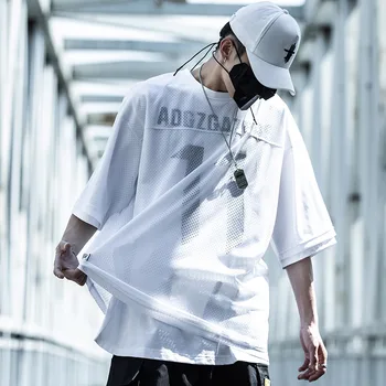 Dvojvrstvové Hip Hop Športový Oka T-Shirts Techwear Mužov Streetwear Falošné Dva Kusy Topy Tees Lete Harajuku Japonskom Štýle Pulóver