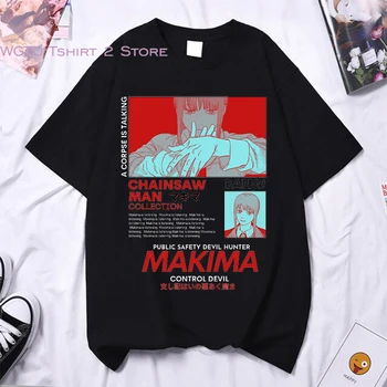 Anime Pílou Muž MAKIMA Streetwear Vintage Oblečenie Ulzzang T-shirt Letné Oblečenie Estetické T-shirts Harajuku Grafické T Shrits