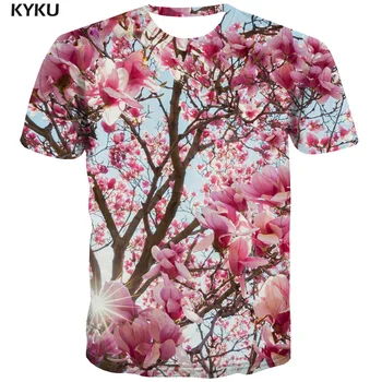 KYKU Značky Kvet T-shirt Mužov Peach Blossom Anime Šaty Abstraktné T-shirts 3d Hip Hop Tričko Printed Voľný čas Tshirts Bežné