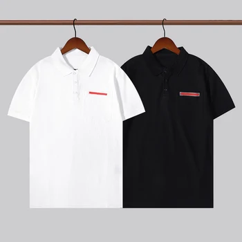 2021 pánske T-Shirt Business Casual Štýl Červená Čiara Dekorácie Módne All-Zápas Bavlna-Krátke Rukávy T-Shirt