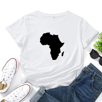 Afrika Mapa Tričko Vtipné Tričko Ženy Lete O-krku Krátky Rukáv Ženy Tričko Bežné Tričko Bavlna Ženy Voľné Tee Tričko Top