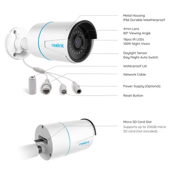 Reolink Smart IP Fotoaparát 5MP PoE, Vonkajšie Infračervené Nočné Videnie Bullet Kamera Vystupoval s Osoba/Vozidlo Detekcie RLC-510A