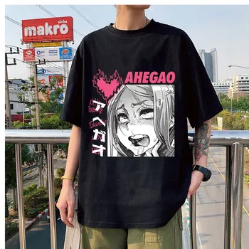 Hentai Ahegao Japonský Ulici Anime Kostýmy Lete Krátkym rukávom Bavlna Žena Voľné Bežné T-shirt Hip Hop Nadrozmerné