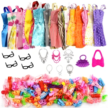 32 Položka/Set Bábika Príslušenstvo=10 Ks Bábiky Oblečenie Šaty+4 Poháre+6 Plastových Náhrdelník+2 Kabelka+10 Párov Topánok pre bábiku Barbie