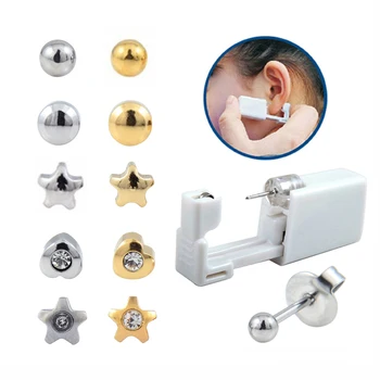 10piece Jednorazové Ear Piercing Bezpečnosti blokov Piercing Náušnice Stud Nástroje Súpravy s Krištáľovo Star & Loptu & Srdce Tvar Klincami