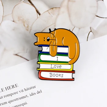 Mám Rád Knihy Smalt Kolíky Kreslených Mačka Objať Knihy Brošne Zvierat Kniha Milovníci Knihomoľa Odznaky Preklopke kolíky