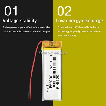 501646 3,7 V 380mAh Li-ion Lipo Recharegable Batérie pre Gps, Mp3, Mp4 Fotoaparát, Bluetooth Reproduktor Tachografu Lítium-Polymérová Batéria