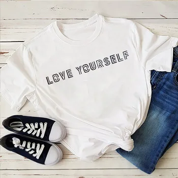 MILOVAŤ Sami seba tričko , dámske práv t-shirt, inšpiratívne čaj , roztomilý pozitívne košele pre ženy , letné tričká, ja milujem ,