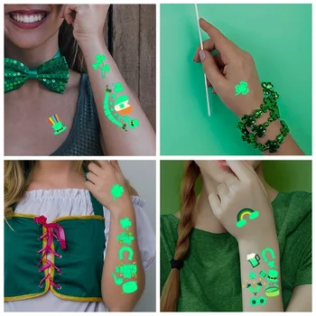 St. Patrick Tetovanie Nálepky Nepremokavé Žiarivkové svetlo Zelené detské Jednorazové Tetovanie Írsky Svietiace Nálepky Darček Hračka Strany