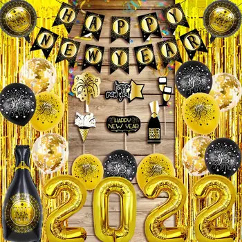 Balóny, Party Set 2022 Šťastný Nový Rok Banner Dekorácie Auta Šťastný Nový Rok Dekorácie 2022 Silvester Party Dekorácie