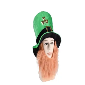 Svätý St Patricks Day Zelený Klobúk Šťastie Kostým, Doplnky, Oslavy, Karneval, Rekvizity pre Írske Zábavné Party Klobúk s Beard
