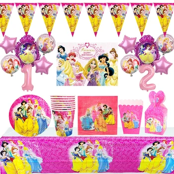 Disney Princezná Šťastné Dievčatá, Narodeniny, Party Dekorácie Nastaviť Strana Navrhne Baby Sprcha Jednorázový Riad Foto Pozadia
