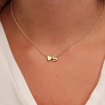 Jednoduché a tenké, malé srdce náhrdelník prívesok Pre Ženy Osobnosti počiatočné písmeno náhrdelník Kúzlo názov Šperky Darček Príslušenstvo