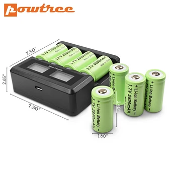 Powtree CR123A 16340 Batérie 2800mAh 3,7 V Nabíjateľná Li-ion Batéria + LCD Nabíjačka pre Laserové Pero LED Baterka Bunky
