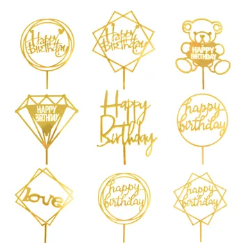 1 ks Narodeninovú Tortu Vňaťou Akryl Happy Birthday Dekorácie Dodáva Gold Black Cake Decor Nástroje