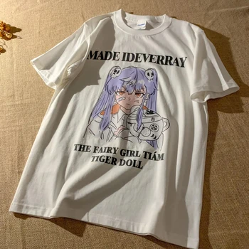 Harajuku Bavlna Orezať Začiatok Japonskej y2k Anime Kawaii Komické Tlač Ulzzang Bežné Krátke Rukávy Nadrozmerné T-shirt Ženy Topy
