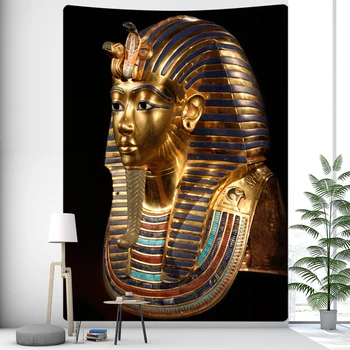 Žltá starovekých Egyptských nástenné gobelíny Egyptský maska starý muž retro textílie stenu handričkou spálňa vytlačené Egyptský múr handričkou gobelín
